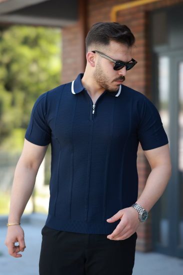 Erkek Yakalı Fermuarlı Kısa Kollu T-shirt resmi
